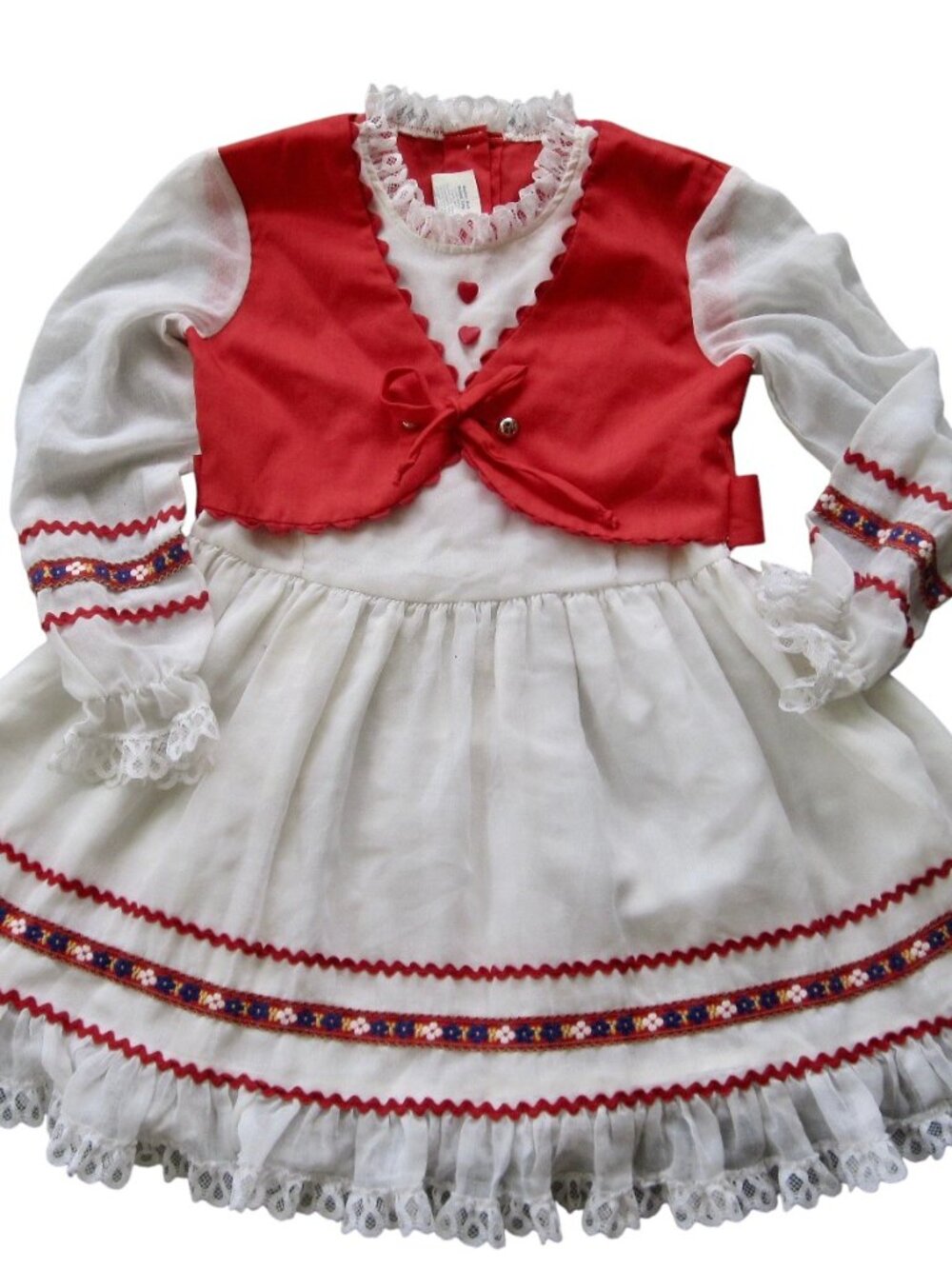 Vintage 80s Genway Girls Prairie Dress Red White Size M Oktoberfest HALLOWEEN